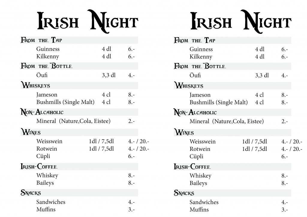 2012 Irish Night Barkarte