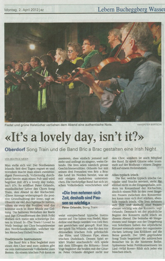 Bericht Solothurner Zeitung "Irish Night" vom 2.04.2012