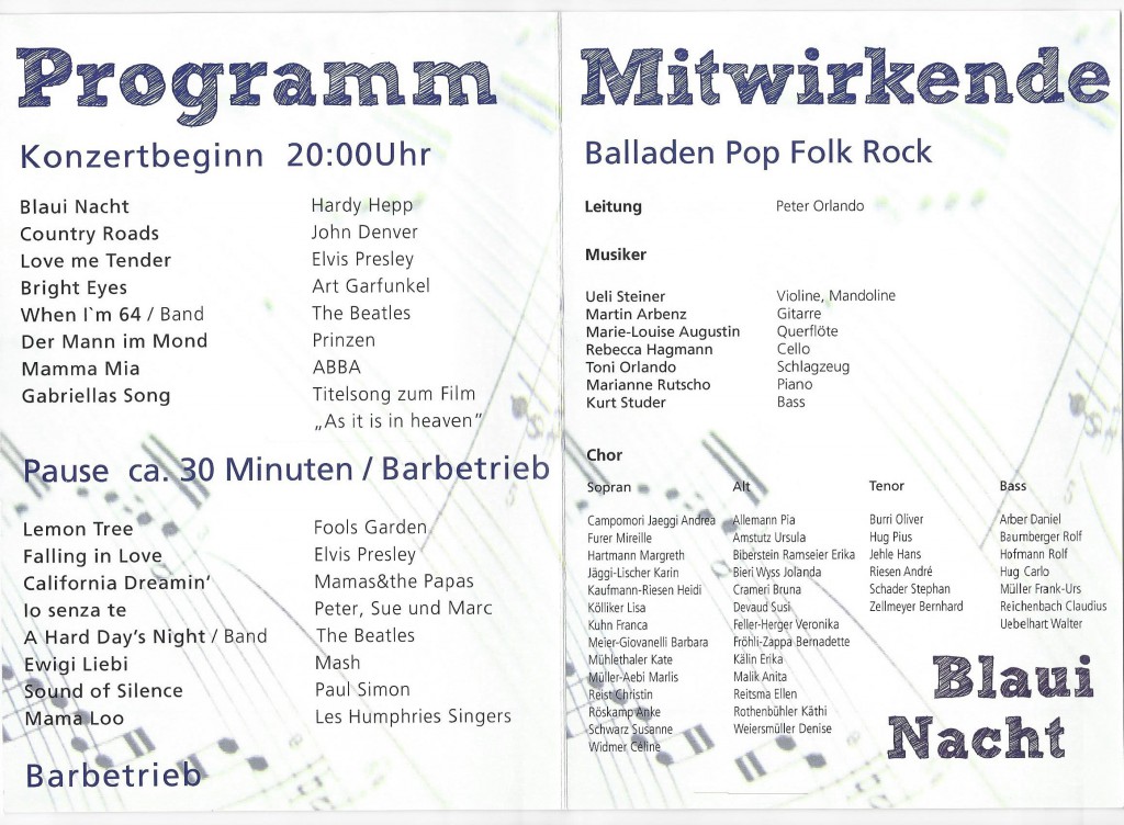 SongTrain Konzertprogramm 2011