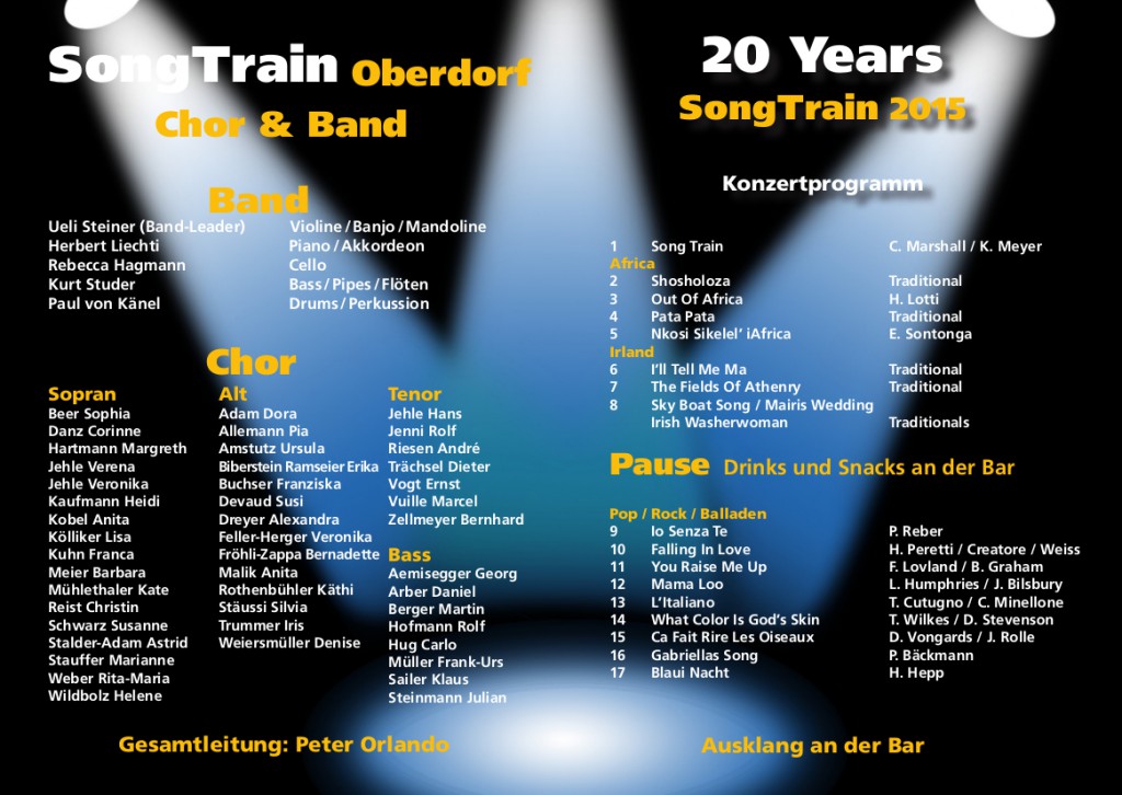 Konzertprogramm 2015 "20 Years SongTrain"